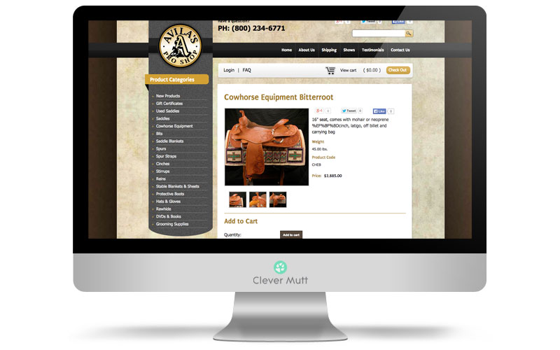 Avila's Pro Shop website, by Clever Mutt™