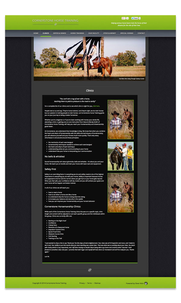 Cornerstone Horse Training website, by Clever Mutt™