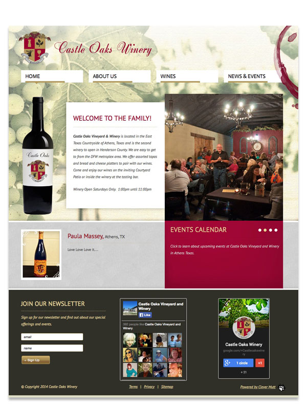 Castle Oaks Winery website, by Clever Mutt™