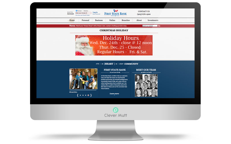 First State Bank website, by Clever Mutt™