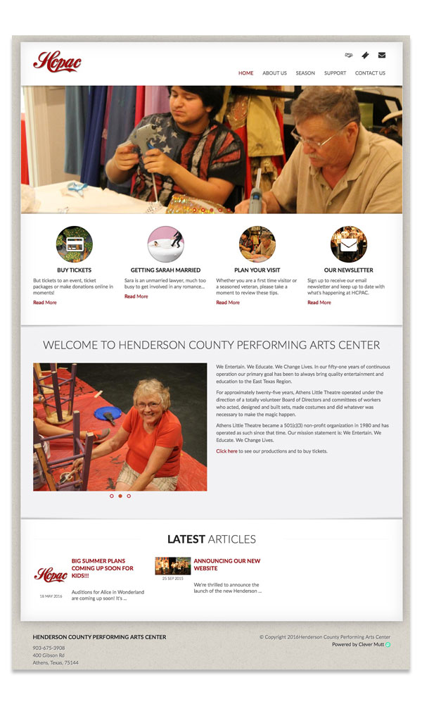 Henderson County Performing Arts Center (HCPAC) website, by Clever Mutt™