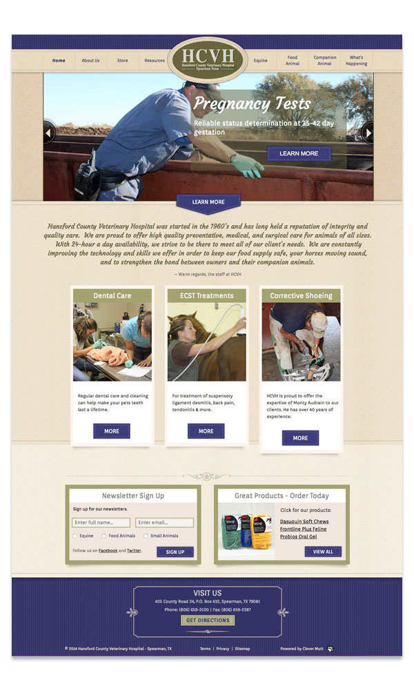 Hansford County Veterinary Hospital website, by Clever Mutt™