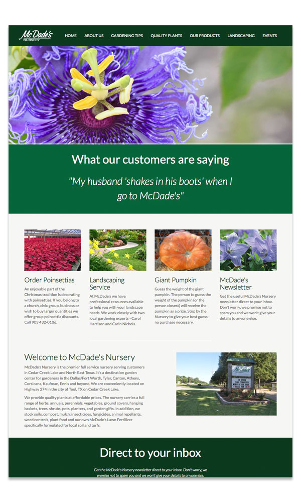McDade's Nursery website, by Clever Mutt™