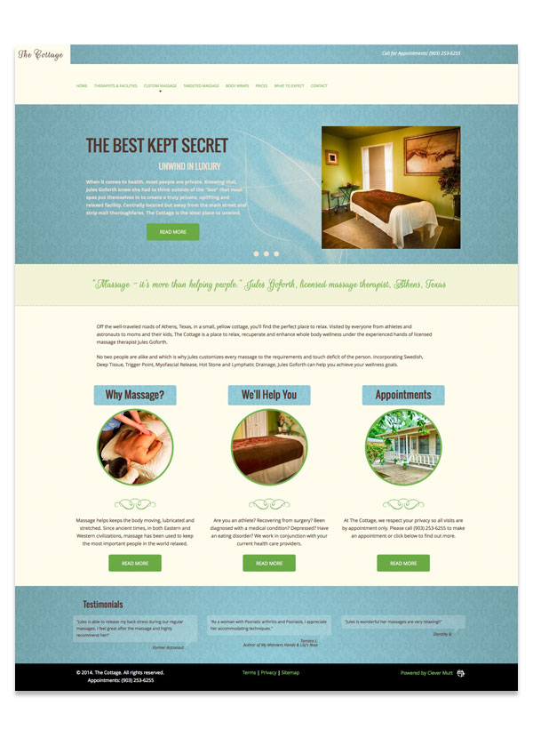 The Cottage Massage website, by Clever Mutt™