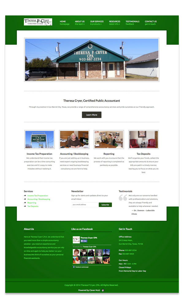Theresa P Cryer CPA website, by Clever Mutt™